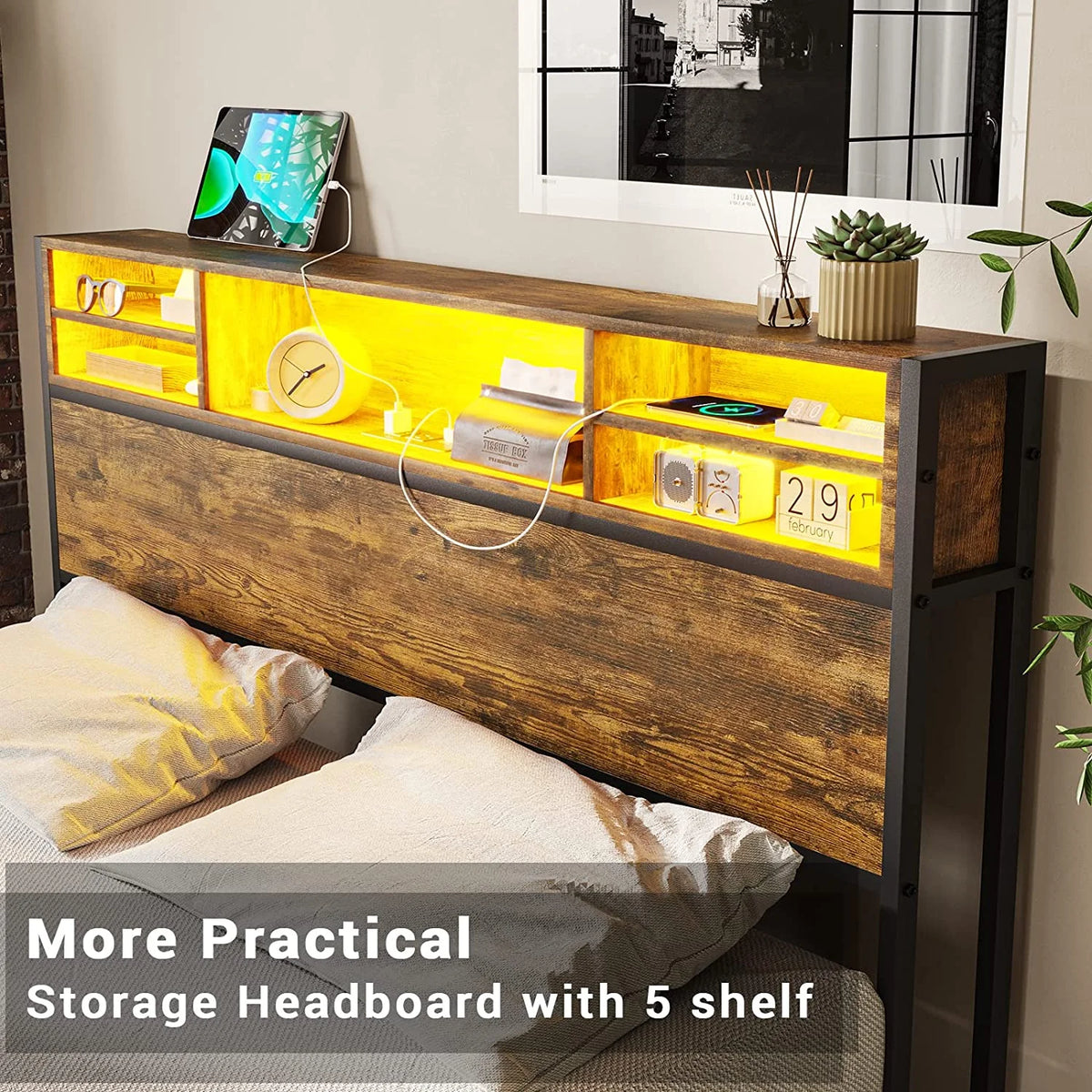 Queen Bed Frame with Headboard and Drawers B796