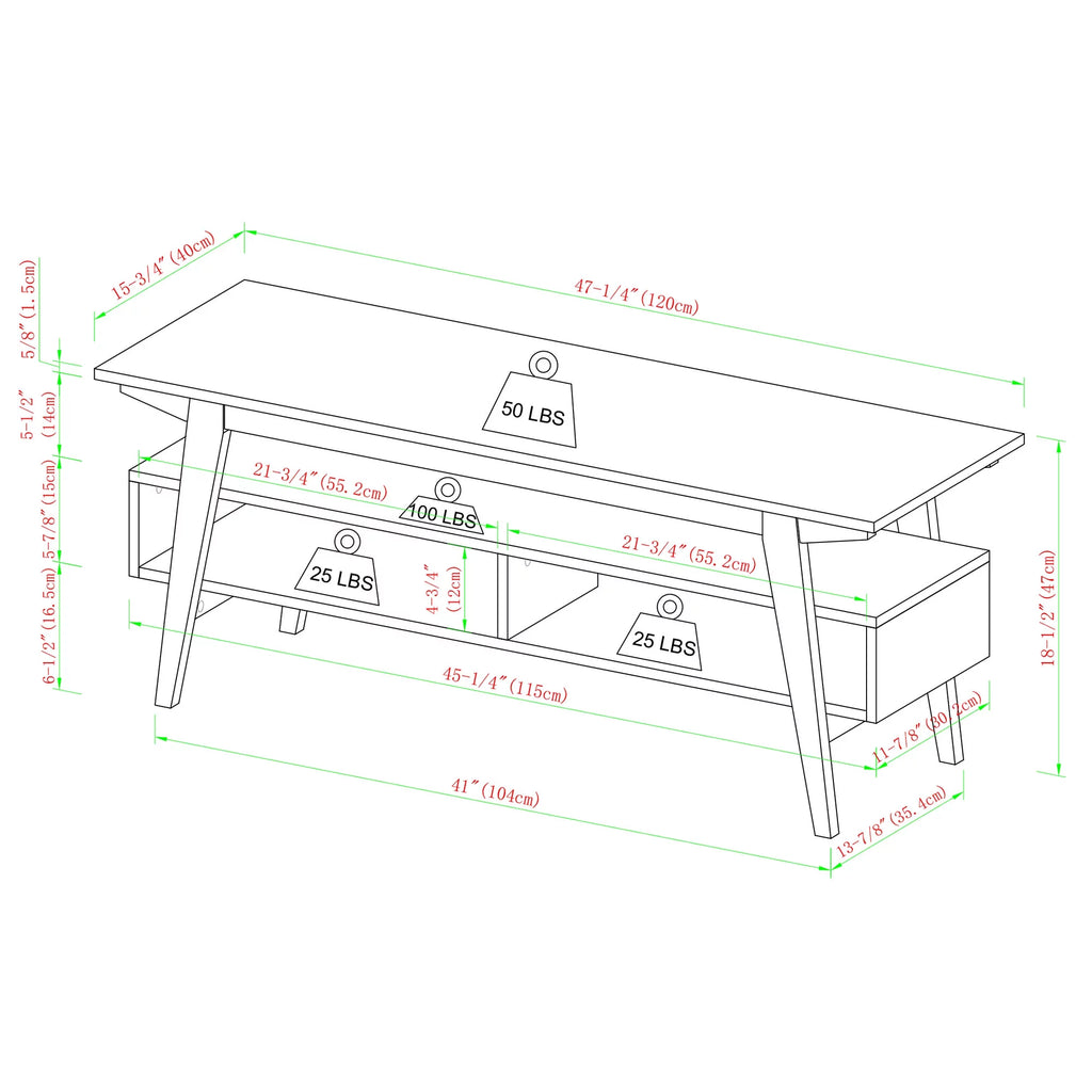 47" Black 2-Cubby TV Stand P1213