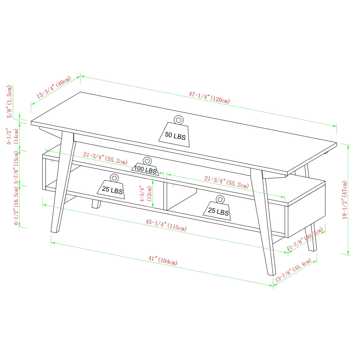 47" Black 2-Cubby TV Stand P1213