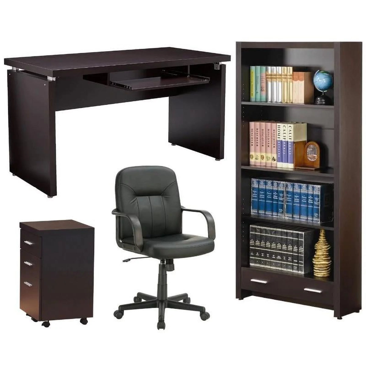 4-Piece Desk Bookcase Office Chair and Mobile File Cabinet Set Y544919