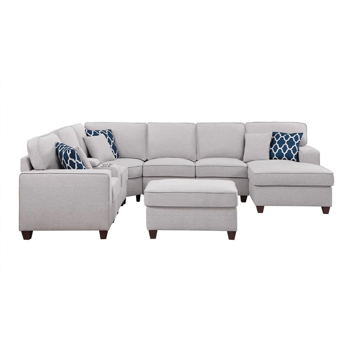 Light Gray Linen Fabric Upholstered Sectional U96690