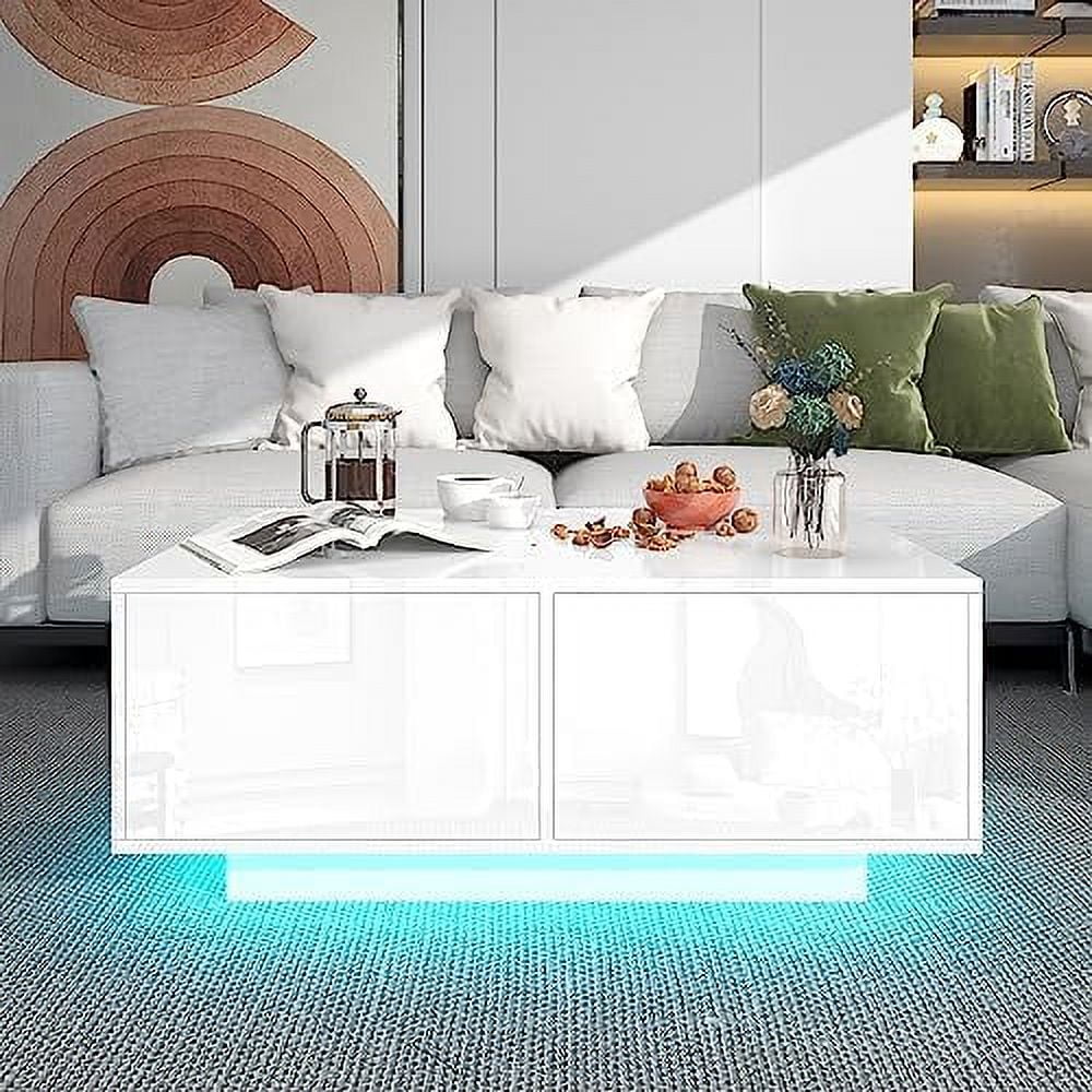 LED Coffee Table with 4 Sliding Drawers White P7835