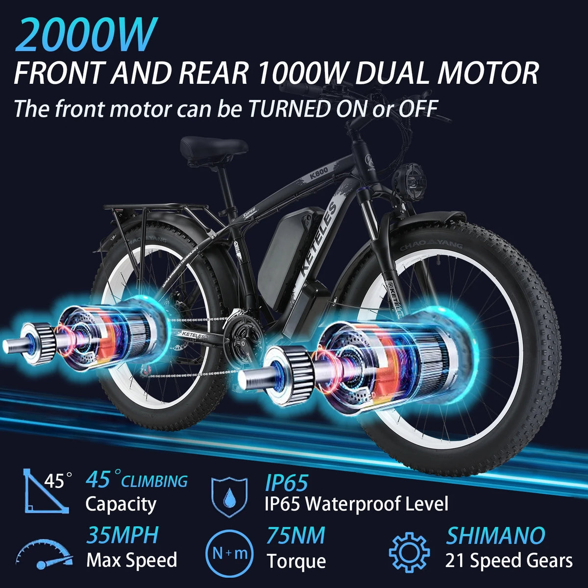 48V 23Ah Dual Motor AWD Electric Bike O709203