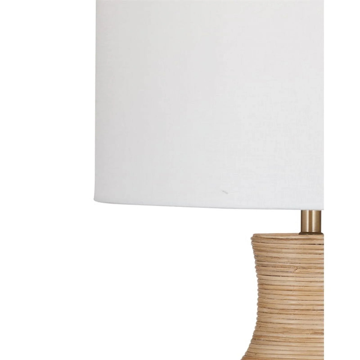 Natural Wood Table Lamp with White Drum Shade U501547