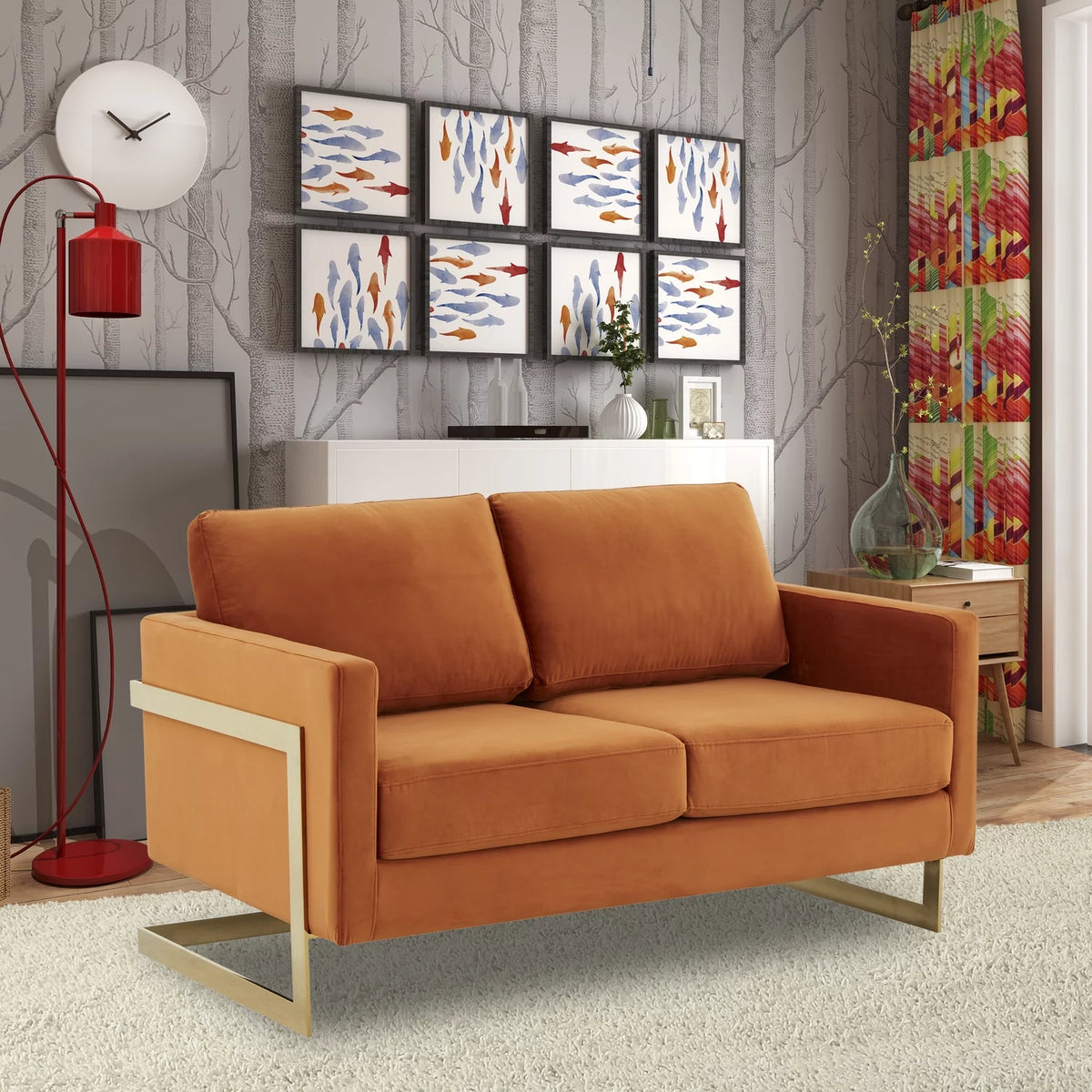 Upholstered Velvet Loveseat with Gold Frame B191126