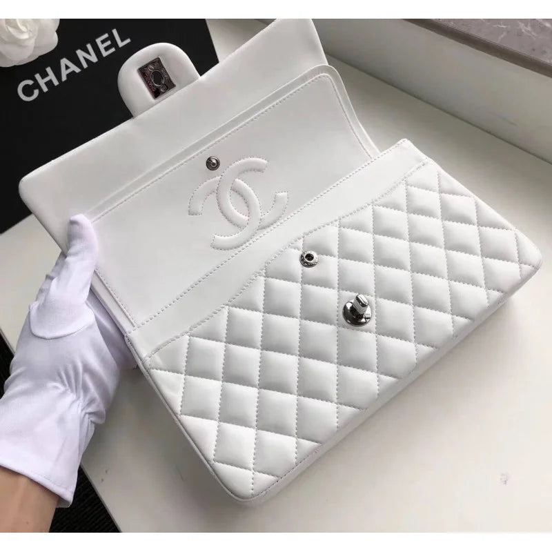 White Medium Size Lambskin Leather Flap Bag Z63216
