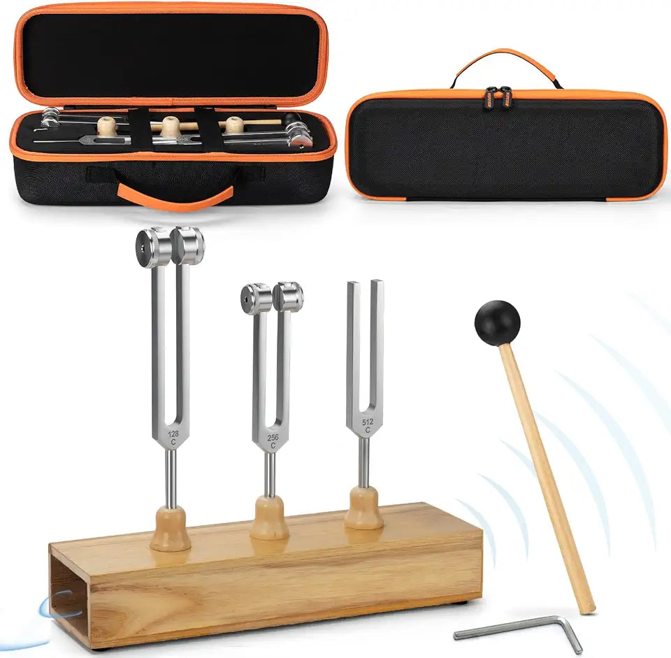 128Hz 256Hz 512Hz Tuning Fork Set with Reflex Hammer Q426531