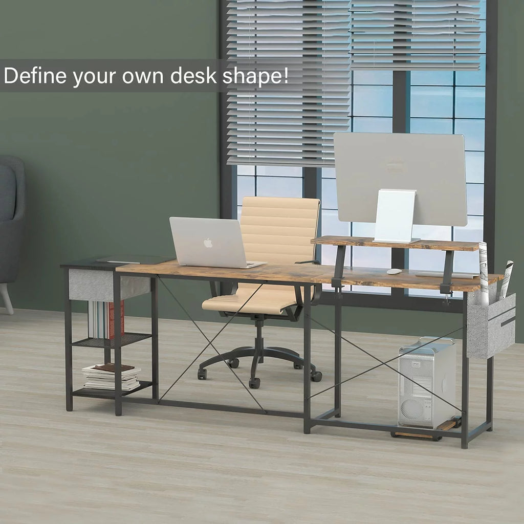 L Shaped Desk with Drawers and Storage Shelves T19662