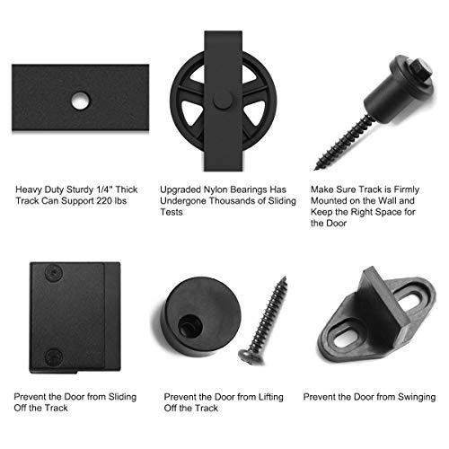 6.6ft Heavy Duty Sliding Barn Door Hardware Kit, Black O118
