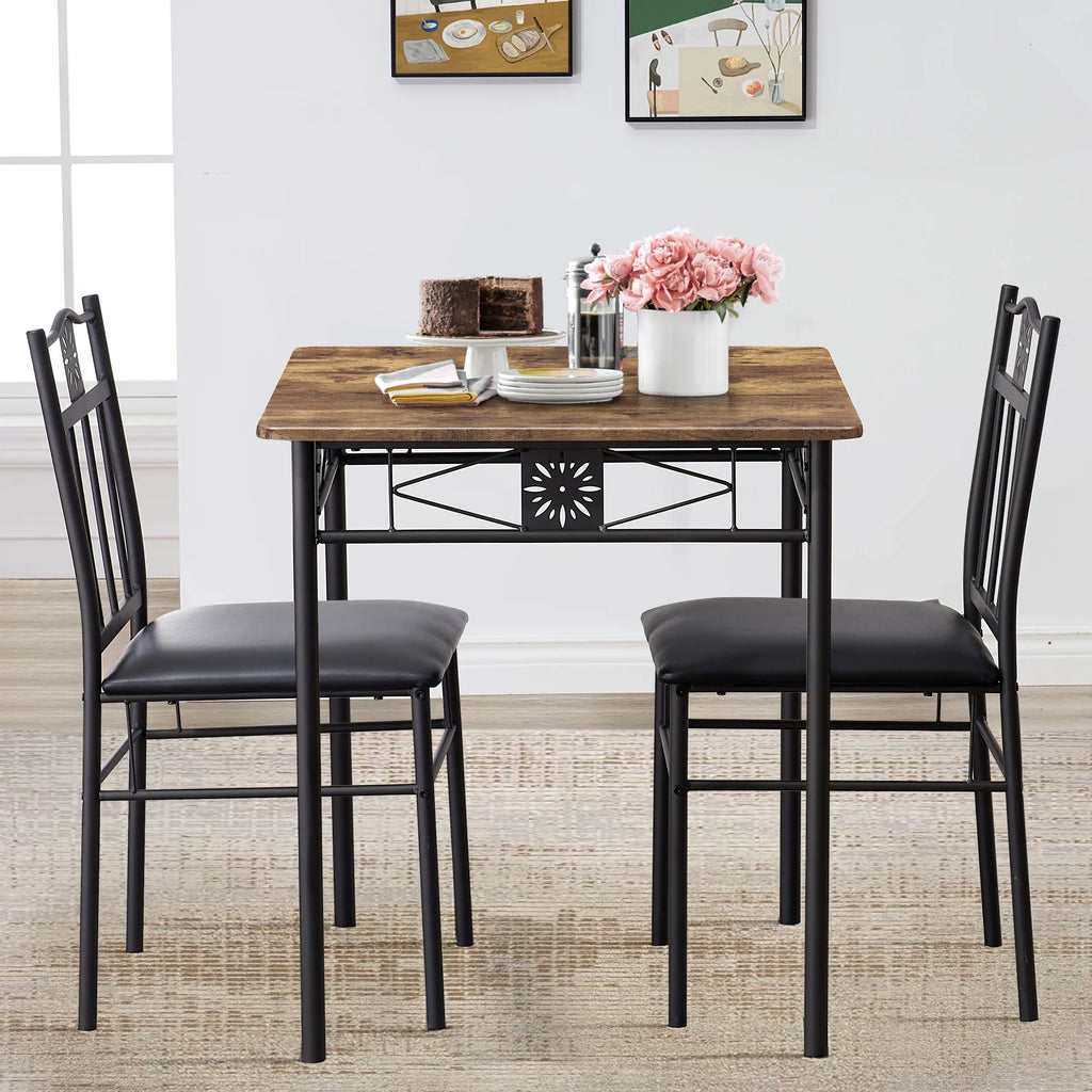 3-Piece Wooden Dining Table Set with 2 Pu Cushion Chairs X26339