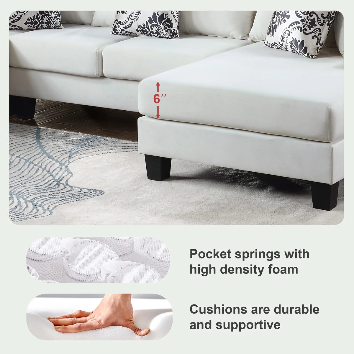 U Shape Velvet Sectional Sofa with Pillows and Chaise Lounge Y186