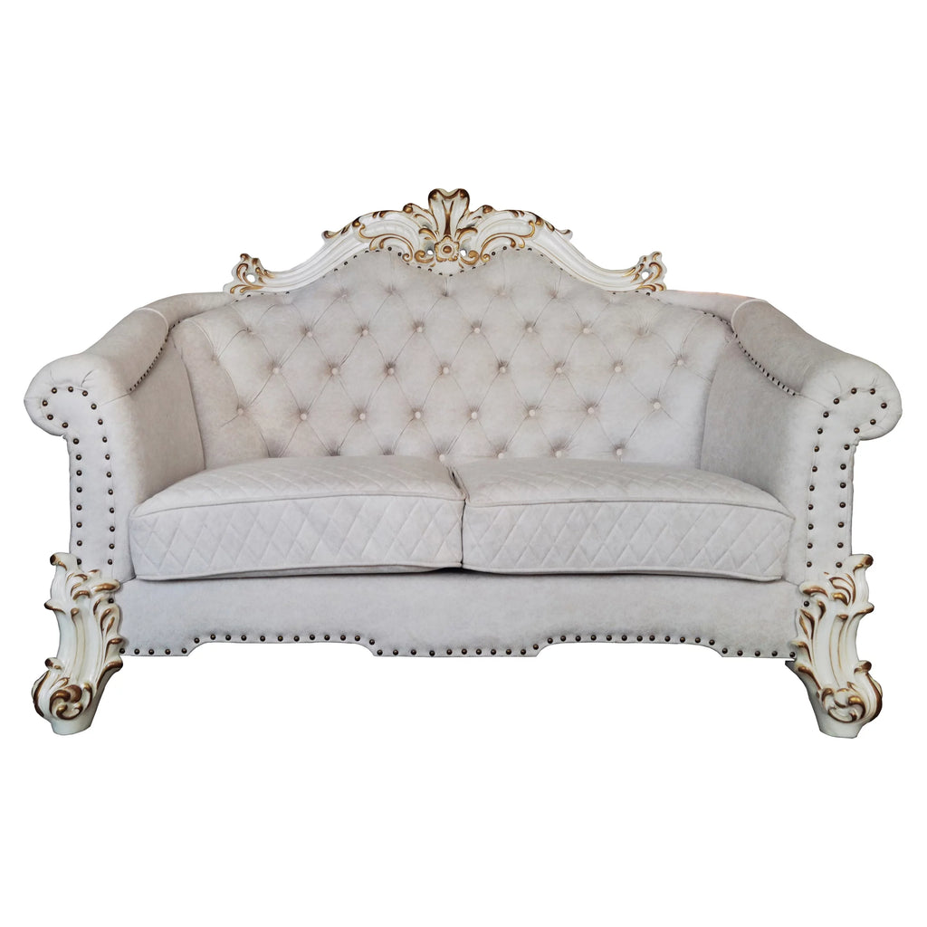 Ivory Fabric Loveseat with 4 Pillows V7943
