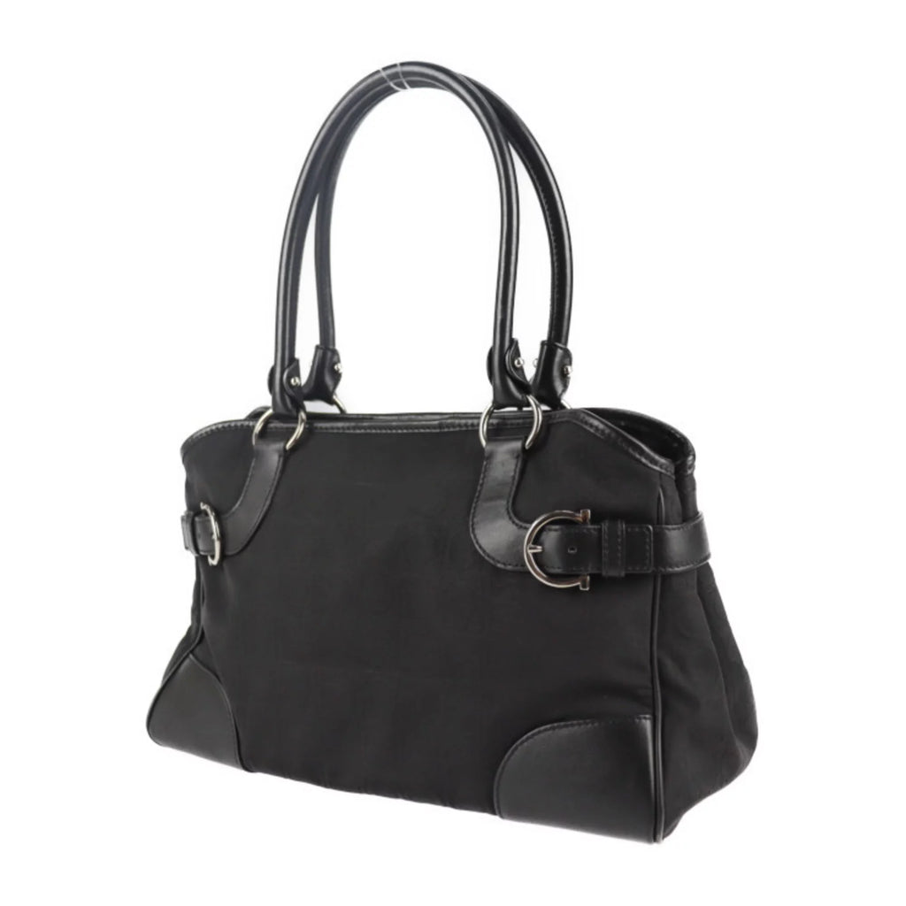 Pre-Owned Black Canvas Leather Shoulder Bag K7747