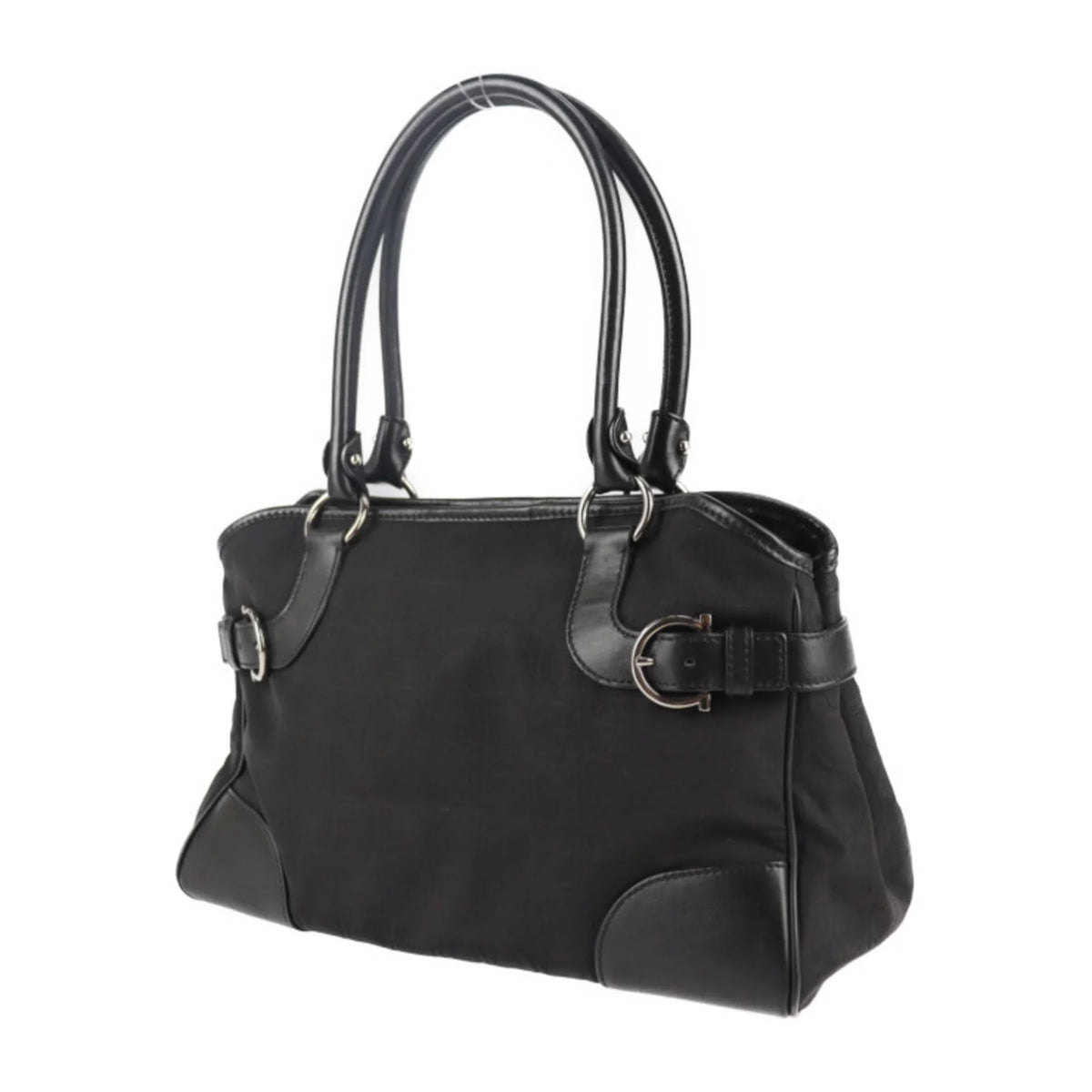 Pre-Owned Black Canvas Leather Shoulder Bag K7747