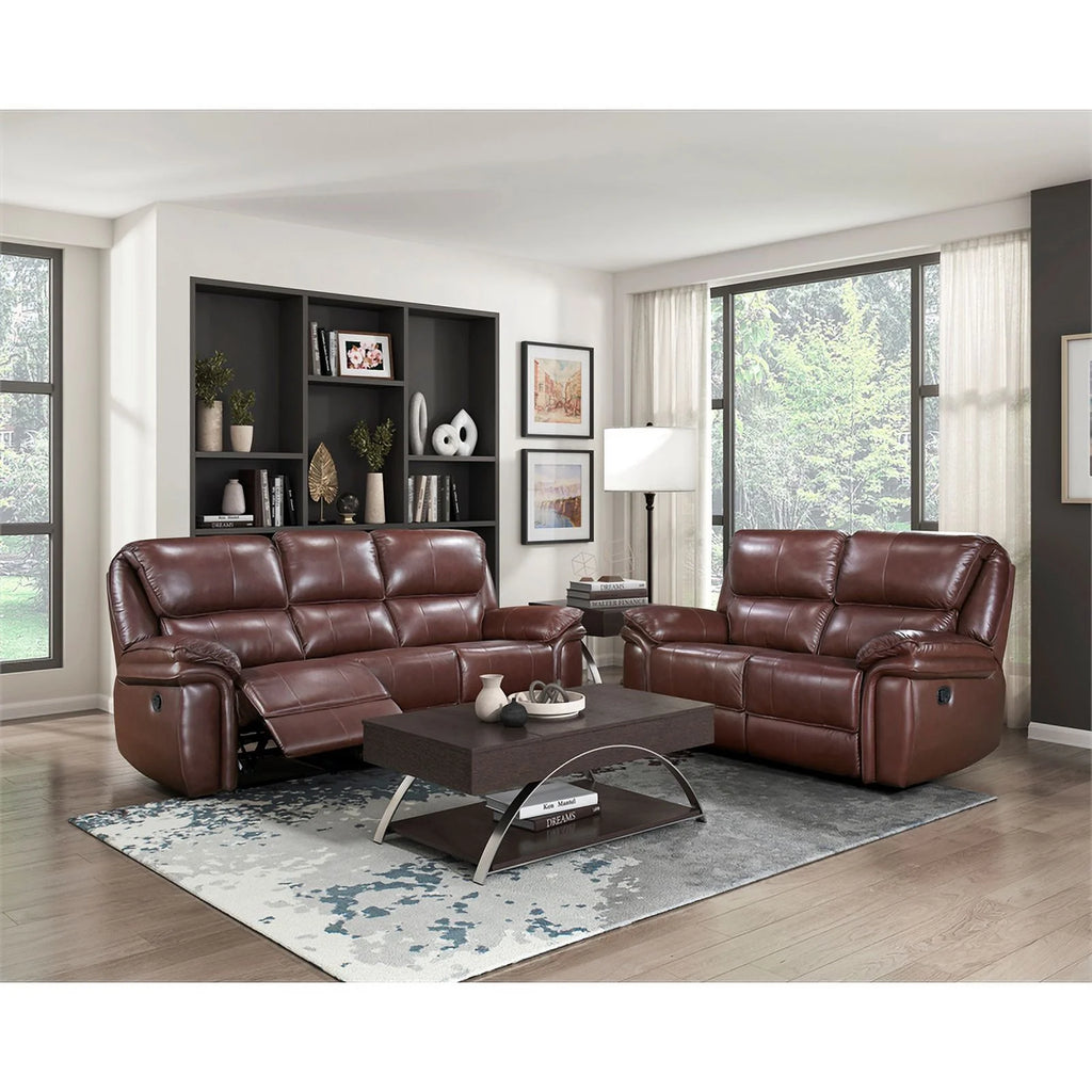 Brown Leather Match Double Reclining Love Seat S948