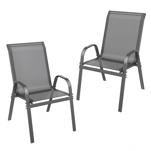 Grey Stackable Outdoor Dining Chairs Set of 4 B39185