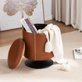 Brown Faux Leather Round Storage Ottoman N69974