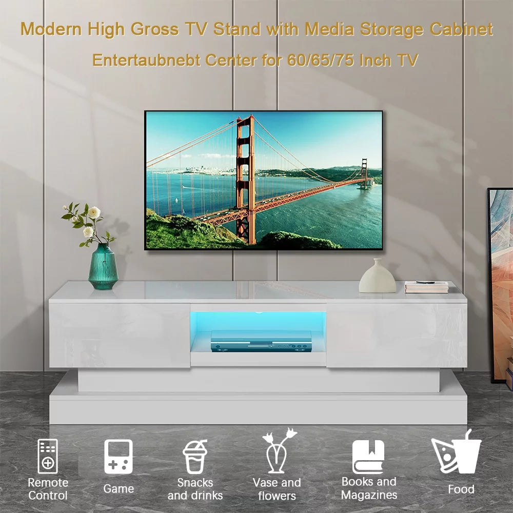 White High Gloss LED TV Stand with 16 Colors Lights T111372