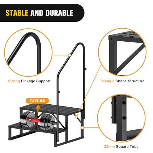 RV Steps with Handrail, 4 Steps Portable Anti-Slip B54565