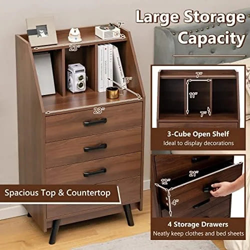 4 Drawer Wood Dresser with Bookshelf E769