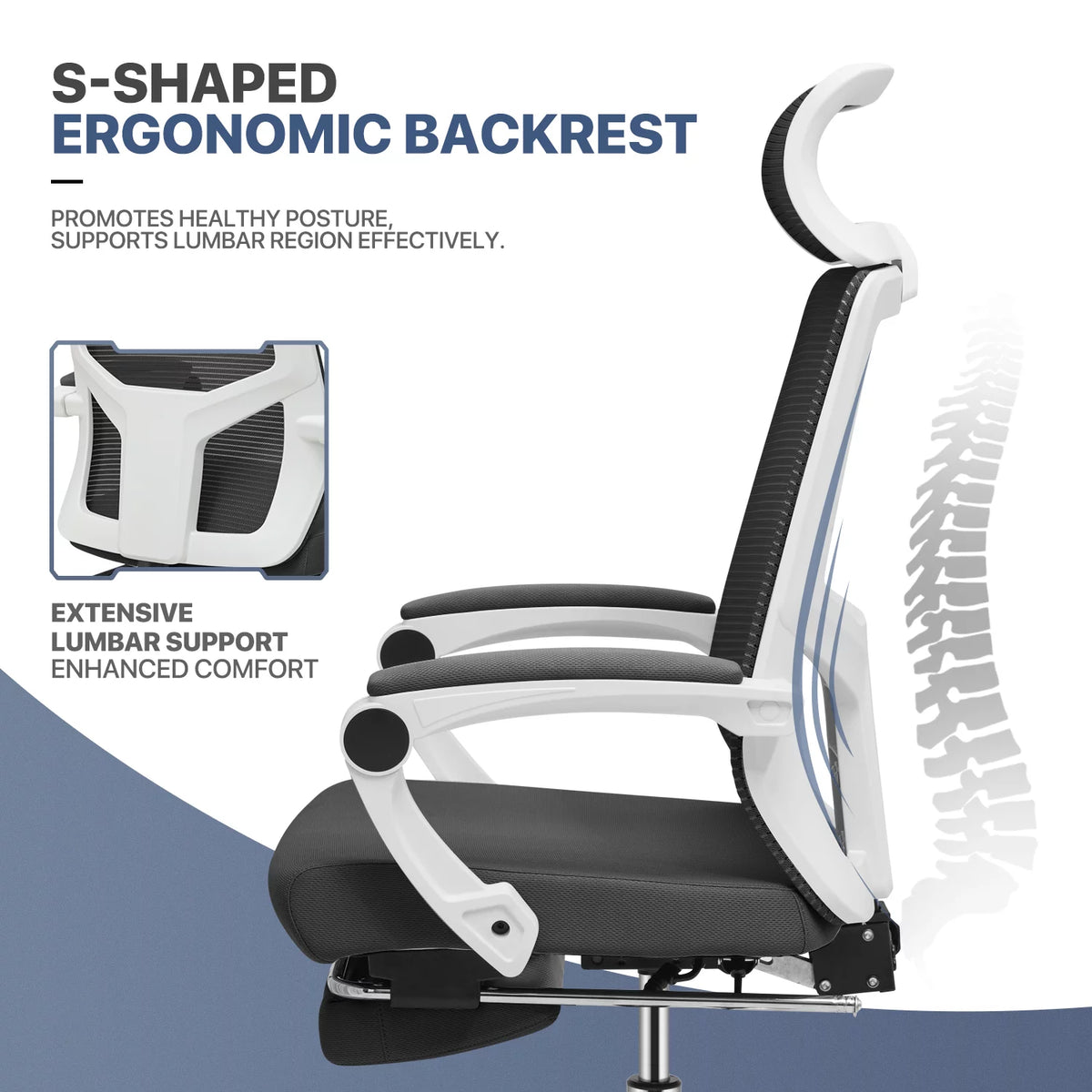 Black Ergonomic High Back Mesh Office Chair with Headrest & Footrest Y319