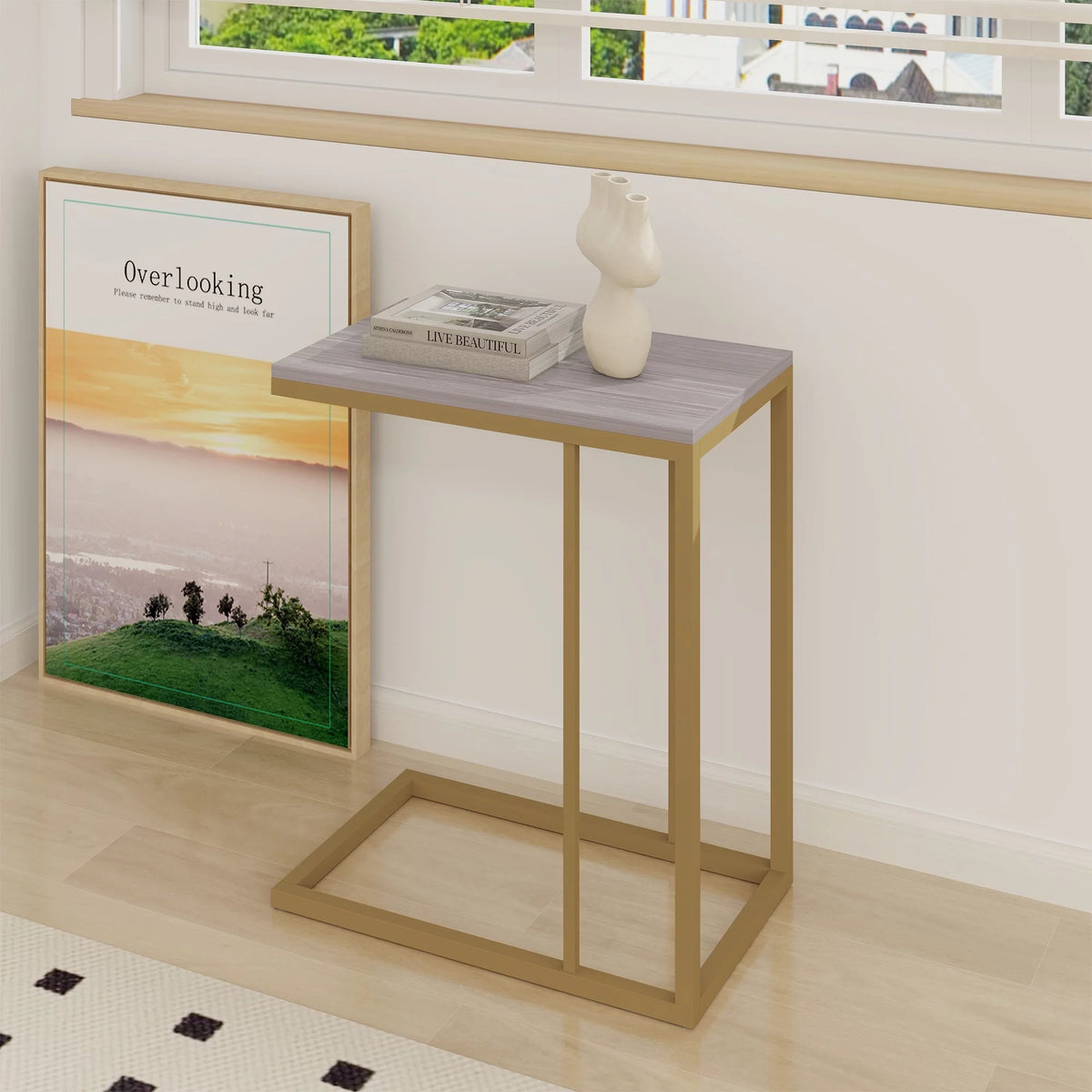 C Shaped Wood Side Table A600