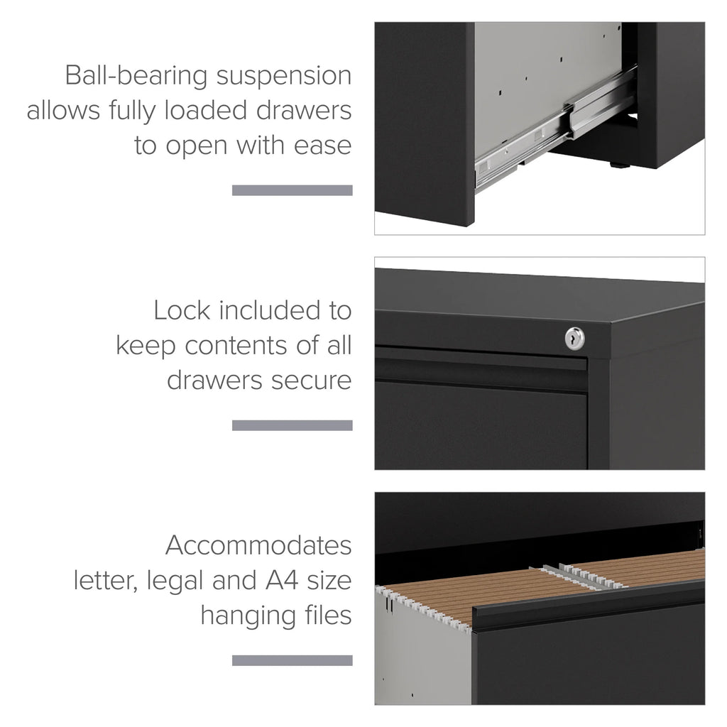 30 inch Wide 2 Drawer Metal Lateral File Cabinet Black P223