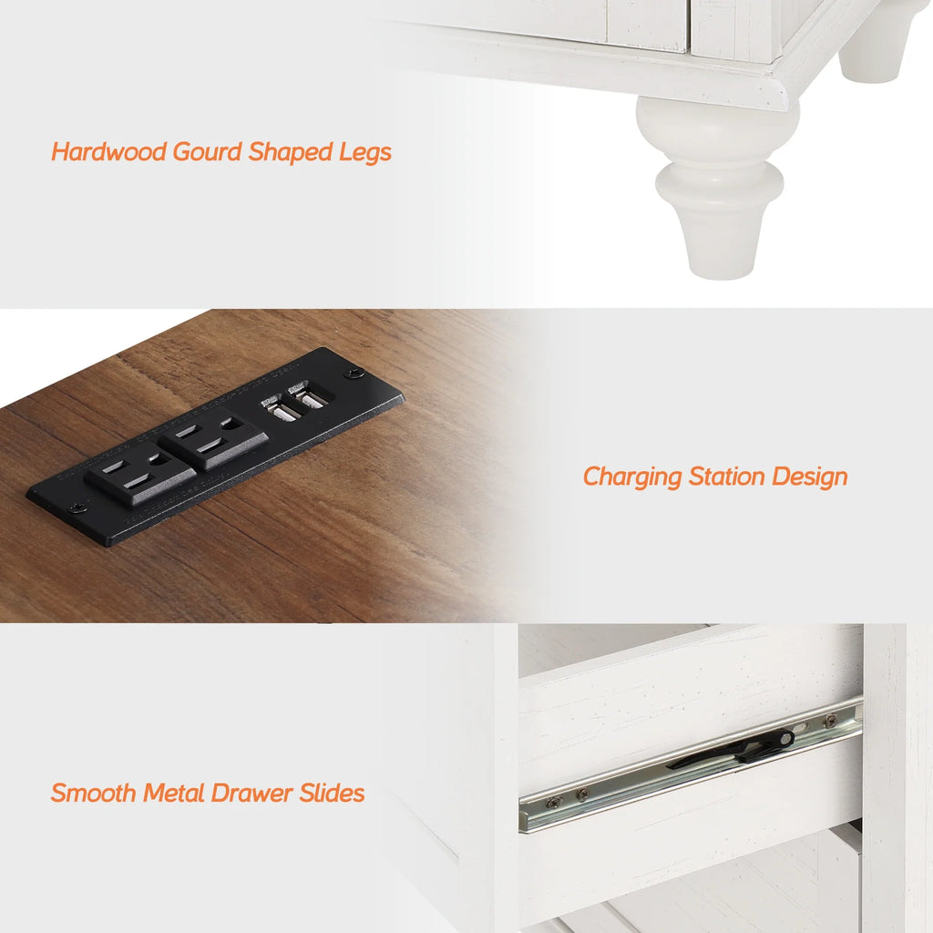 White Oak Set of 2 Nightstand with Charging Station I244
