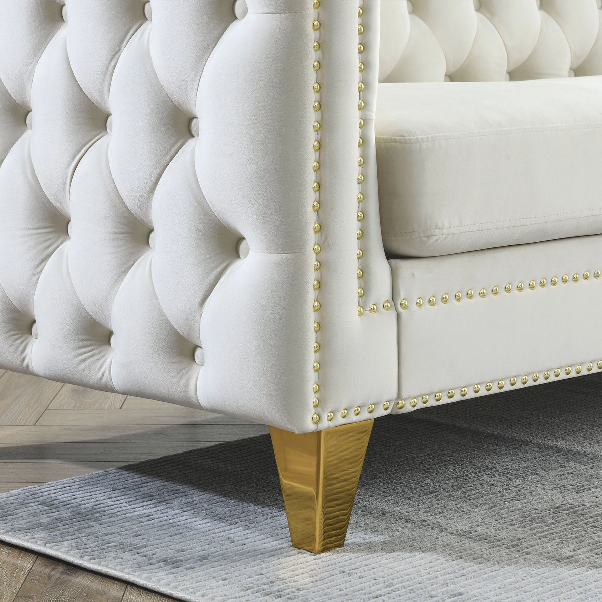 Beige Velvet 2 Seater Tufted Sofa V32079