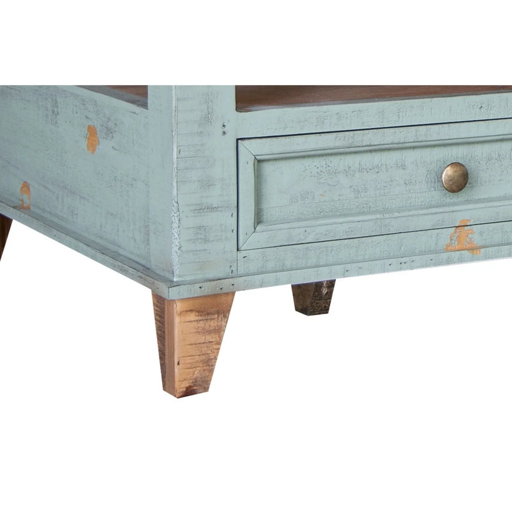 50 Inch 4 Drawers Teal Blue Pine Wood Coffee Table G31080