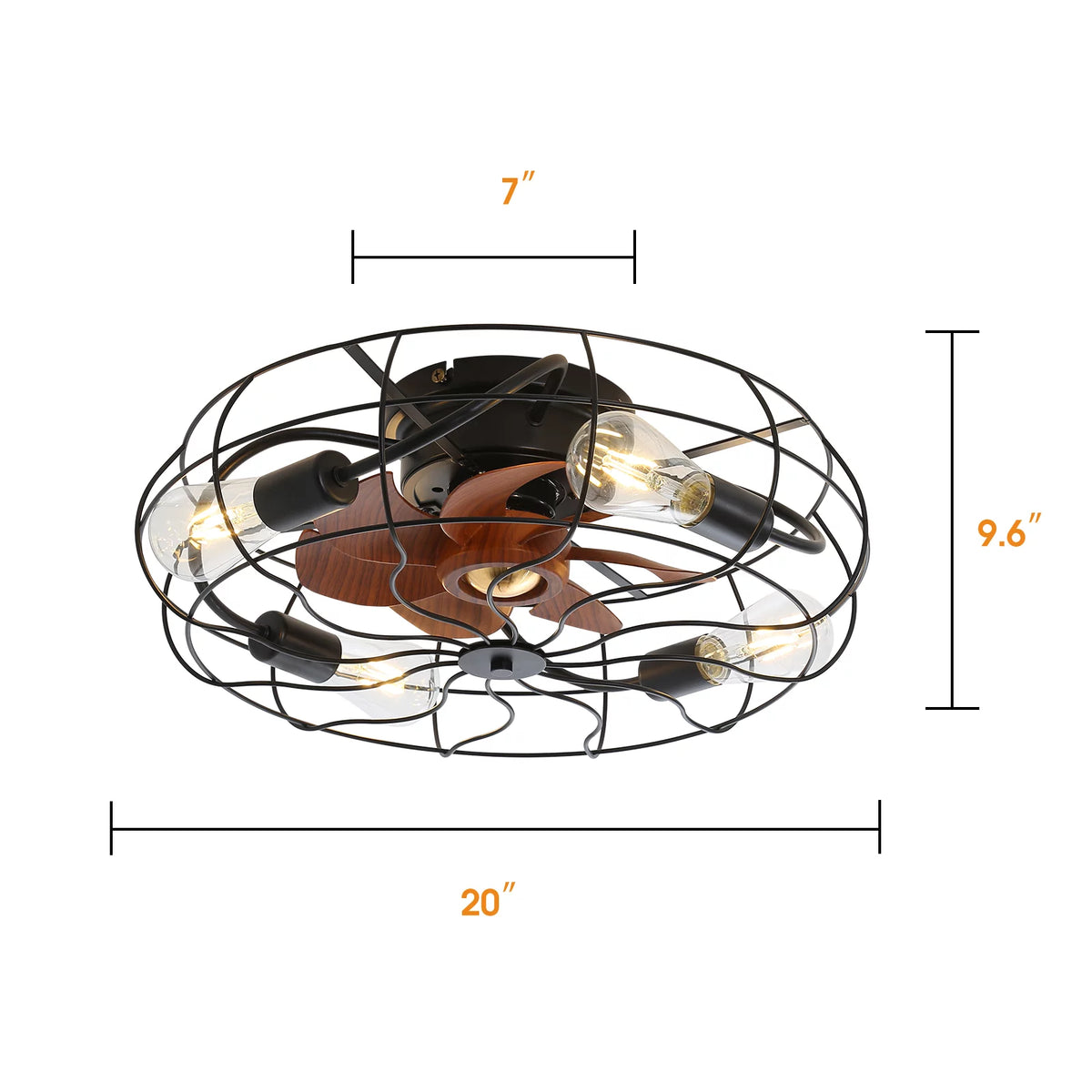 20" Industrial Flush Mount Bladeless Caged Ceiling Fan with Light and Remote C5668