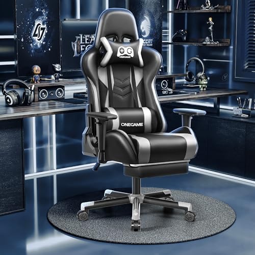 Black Gray Ergonomic Gaming Chair with Footrest and Lumbar Support V67549