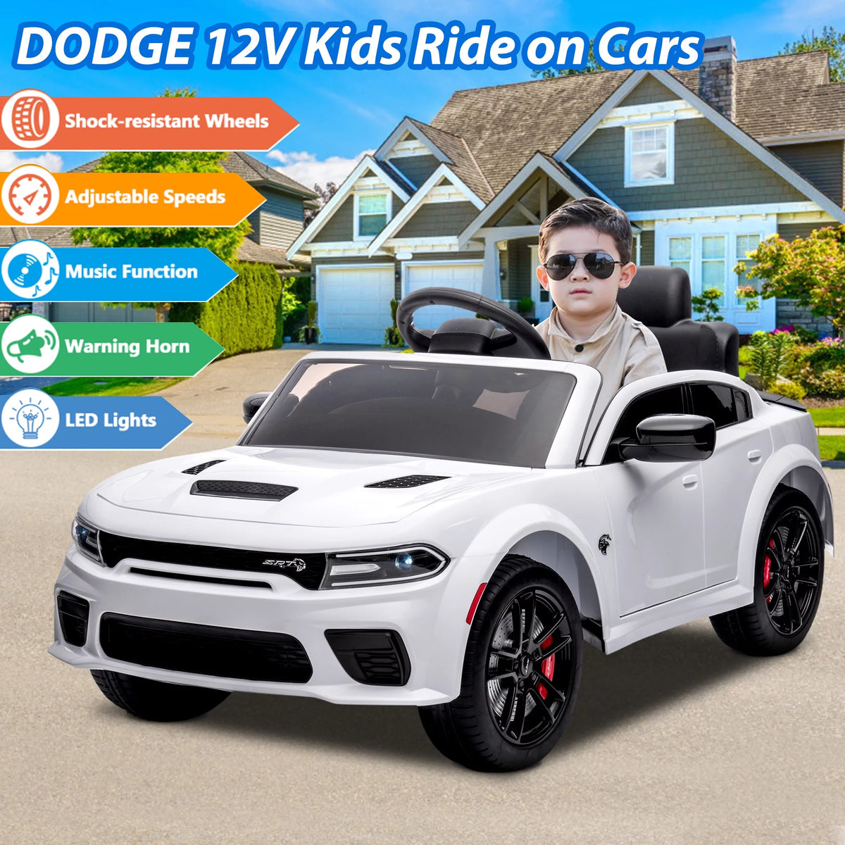 12V White Ride on Car with Remote Control J348336