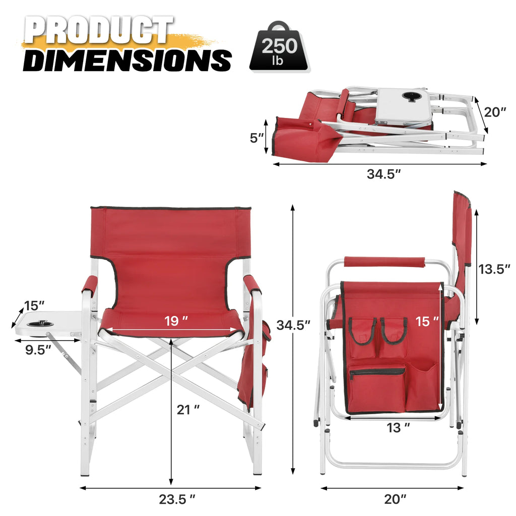 Folding Director Chair with Side Table & Storage Pocket, Red R637544