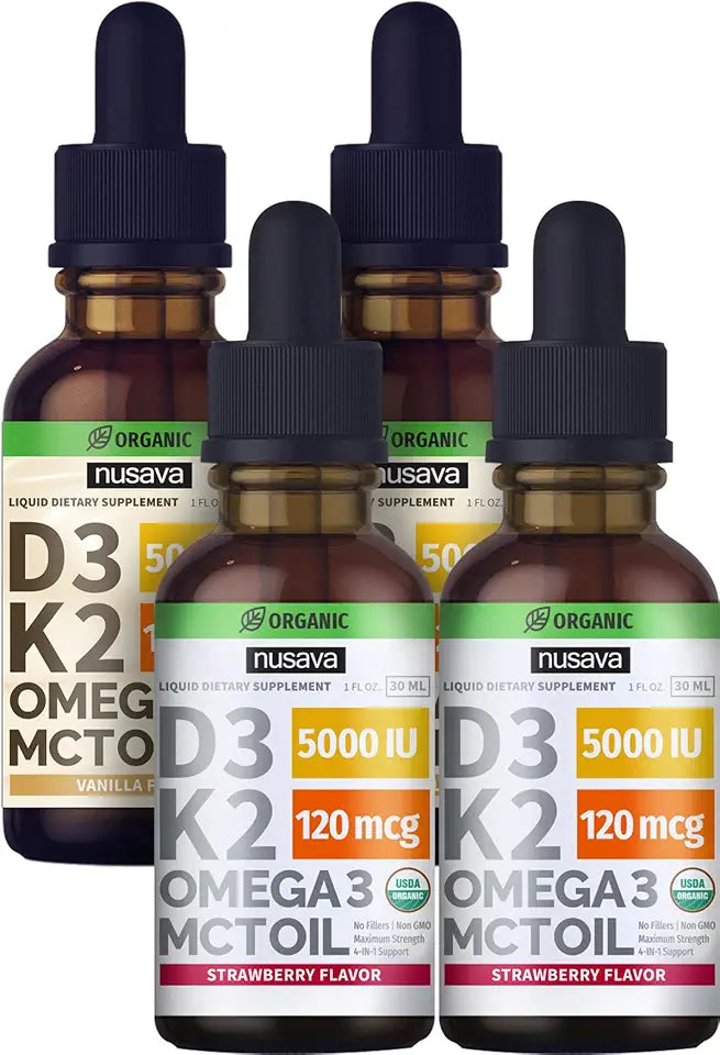 Strawberry and Vanilla Flavored D3 K2 Liquid Drops Bundle J4028
