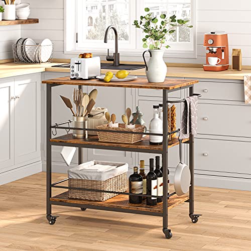 Rustic Brown and Black Kitchen Island with Storage S848554