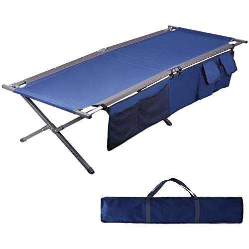 Folding Portable Camping Cot with Carry Bag and Side Storage Organizer P11744