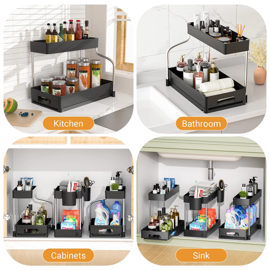 3 Pack 2 Tier L-shaped Under Sink Organizer J6222