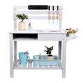 Wooden Potting Bench Table with 3 Side Hook Shelf U38802