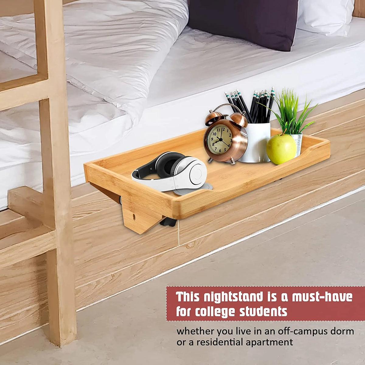 Bamboo Bedside Nightstand with 2pc S Hooks P305