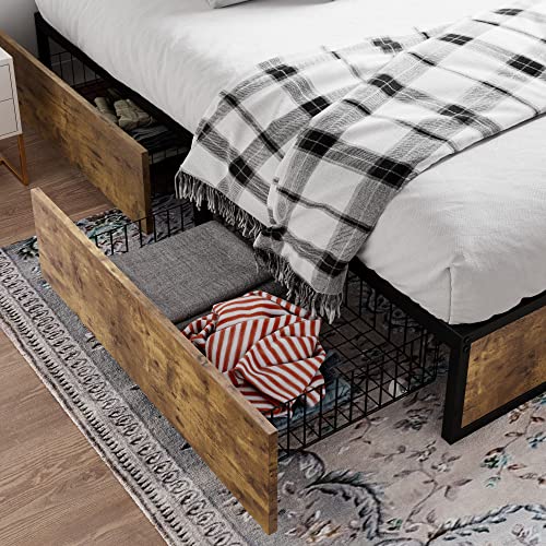 Queen Platform Bed Frame with Storage Drawers J919658