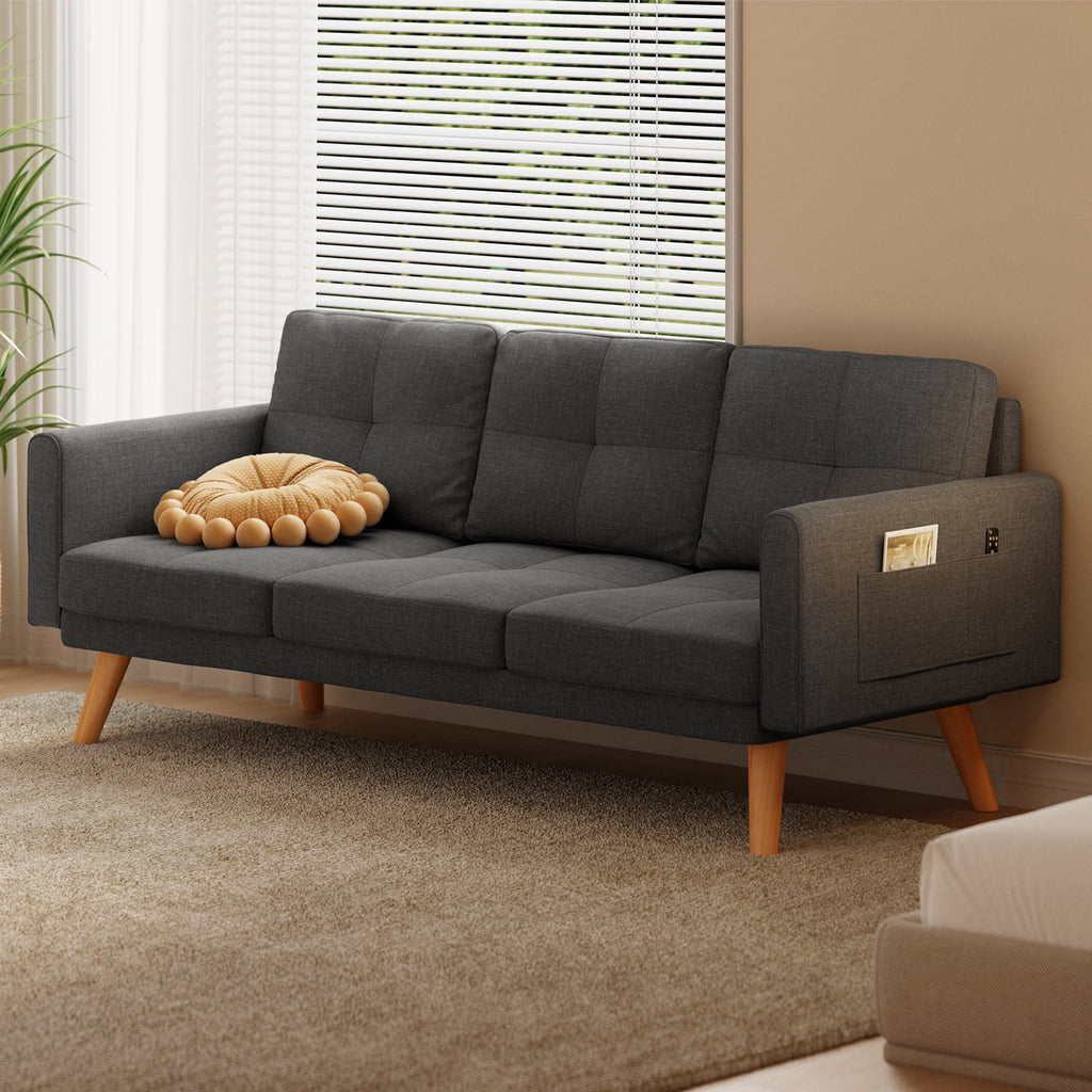 Futon Sofa Bed Upholstered Couch with Curved Arm Dark Gray E5224