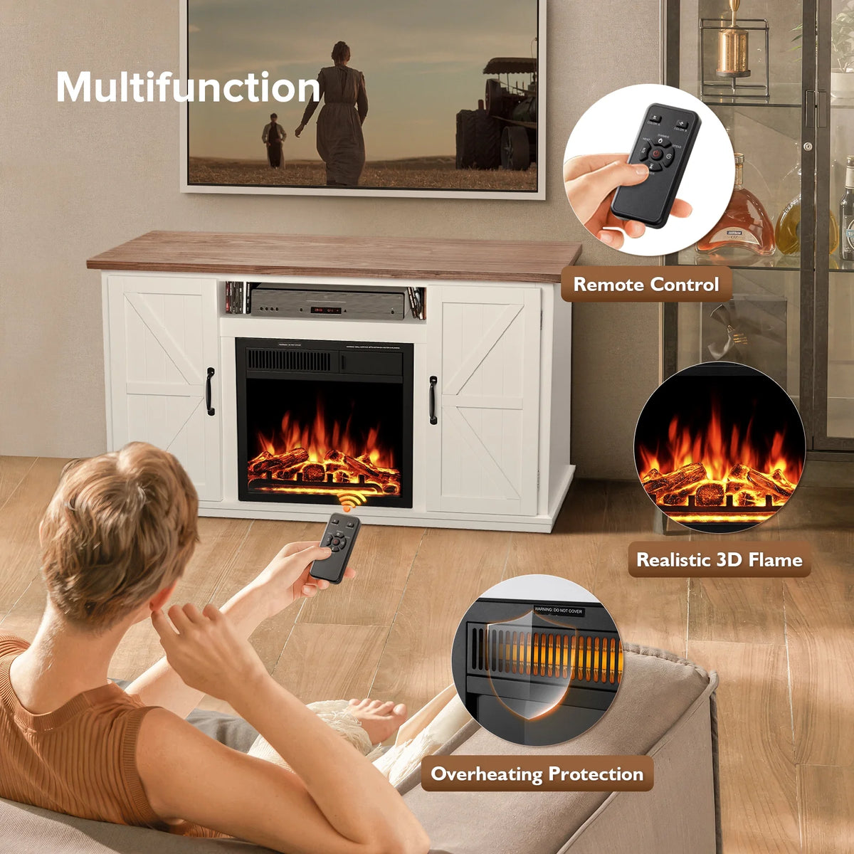 48'' Freestanding Electric Fireplace with Remote Control Y655816