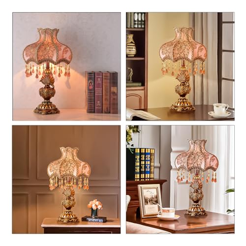 Antique Victorian Floral Table Lamp Fabric Lampshade Resin Base P260970