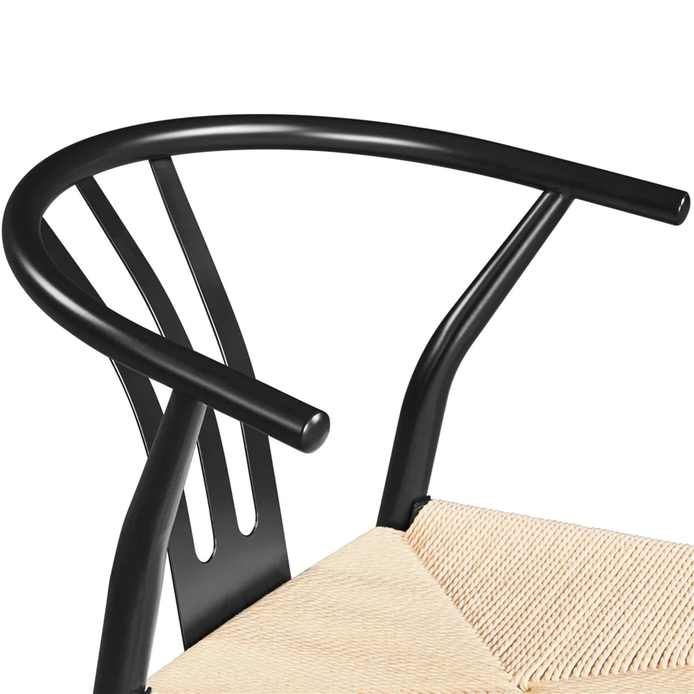Set of 4 Black Weave Arm Chairs with Metal Frame P371