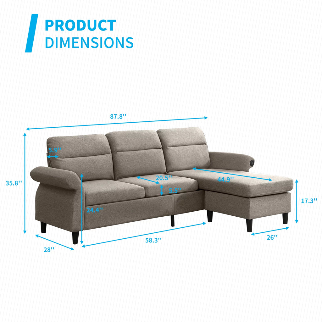 Beige 3 Seat L-Shape Sectional Sofa with Ottoman G82117