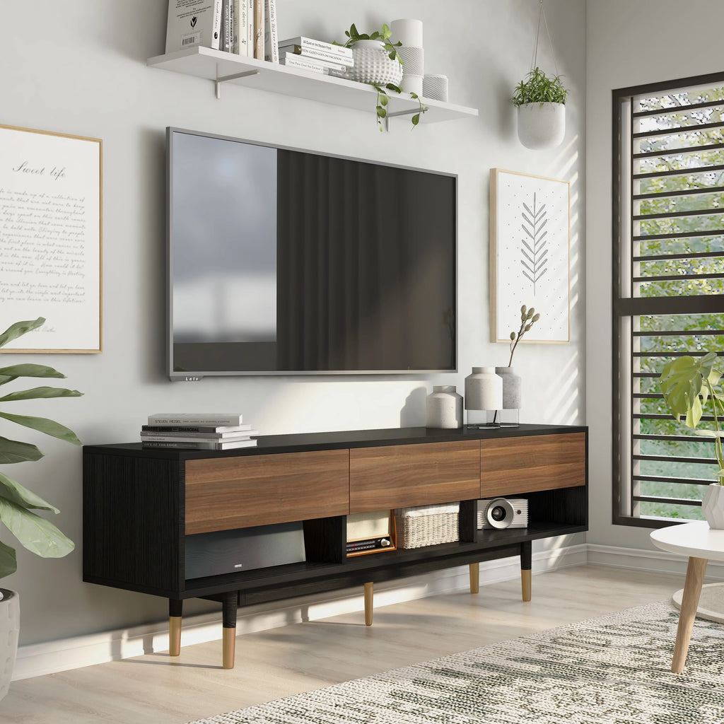 Black 71-inch 3-Shelf TV Console B4070