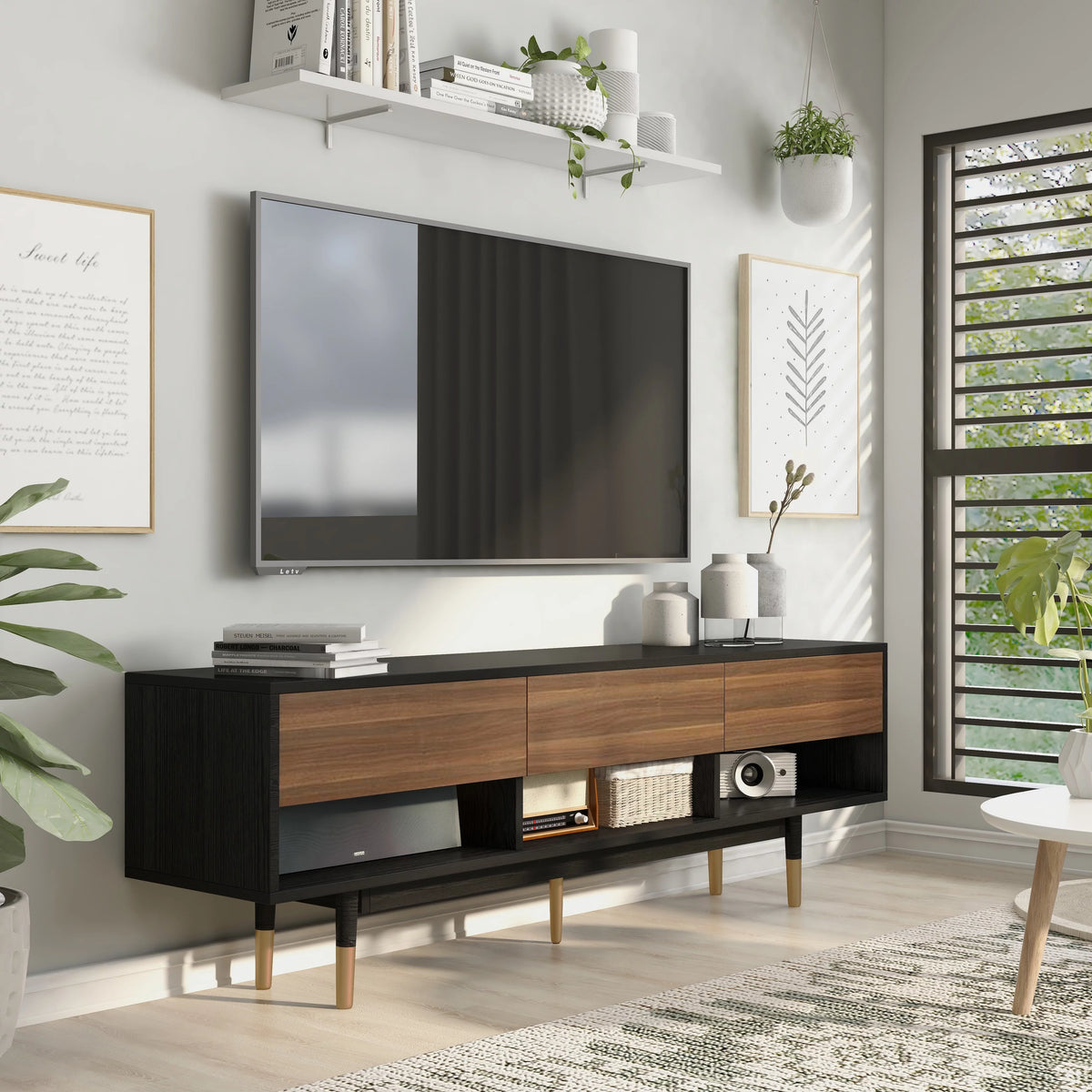 Black 71-inch 3-Shelf TV Console B4070