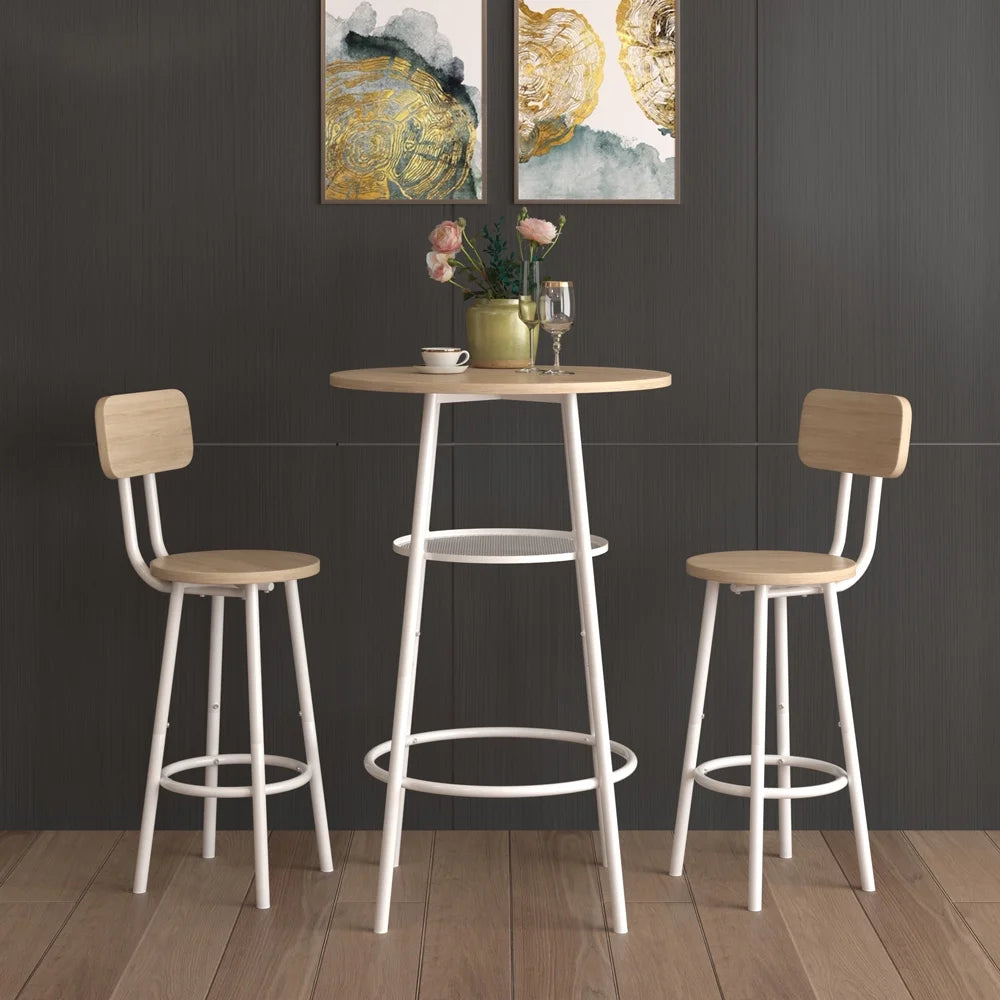 3 Piece Bar Height Pub Table and Stools Set White Oak A2953