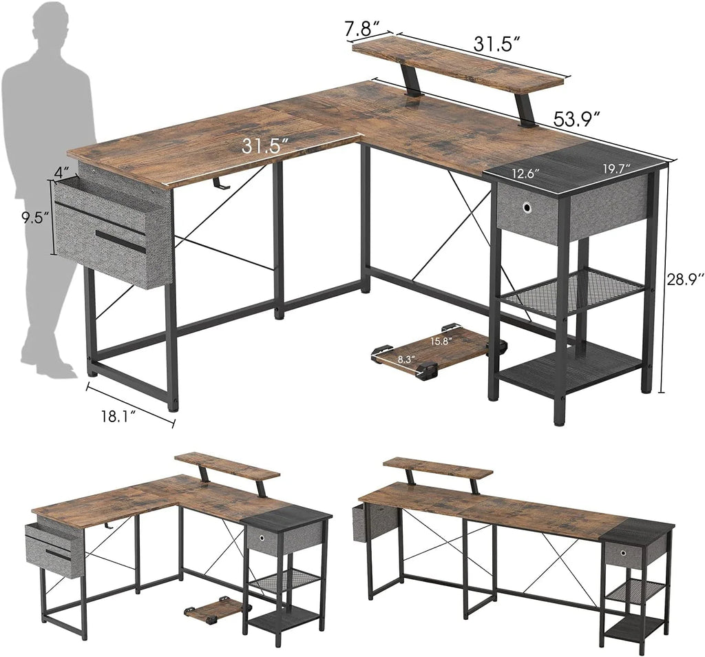 L Shaped Desk with Drawers and Storage Shelves T19662